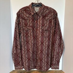 Moonshine Spirits Western Wear Rodeo Country Burgundy Paisley Shirt Sz M